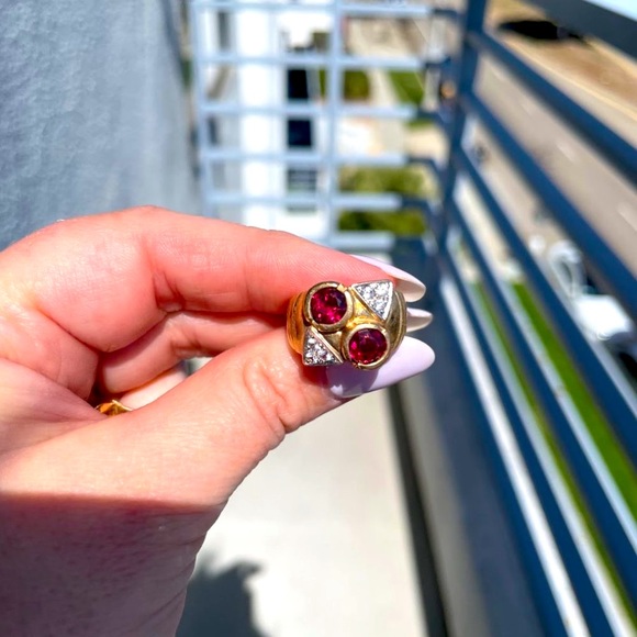 Estate Deco Garnet Tank Ring 14K - Picture 6 of 9